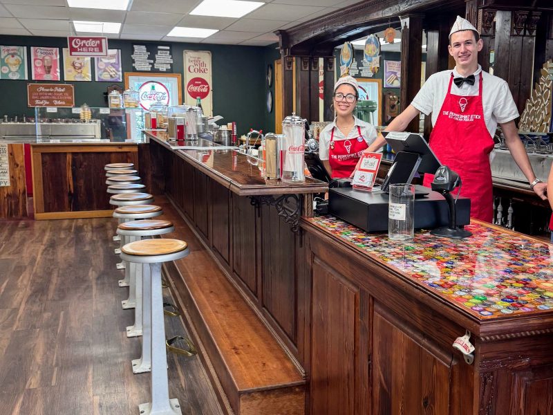 Old fashioned soda fountain at the Peppermint Stick Candy Store in Boyertown.