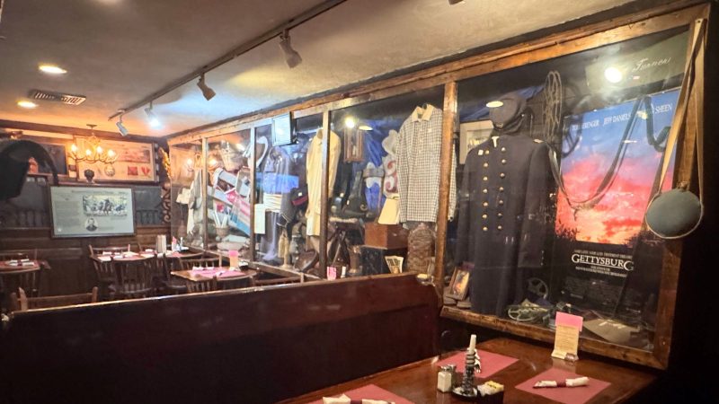 Inside Sweney's Tavern in Gettysburg PA with wall of memorabilia from the movie.