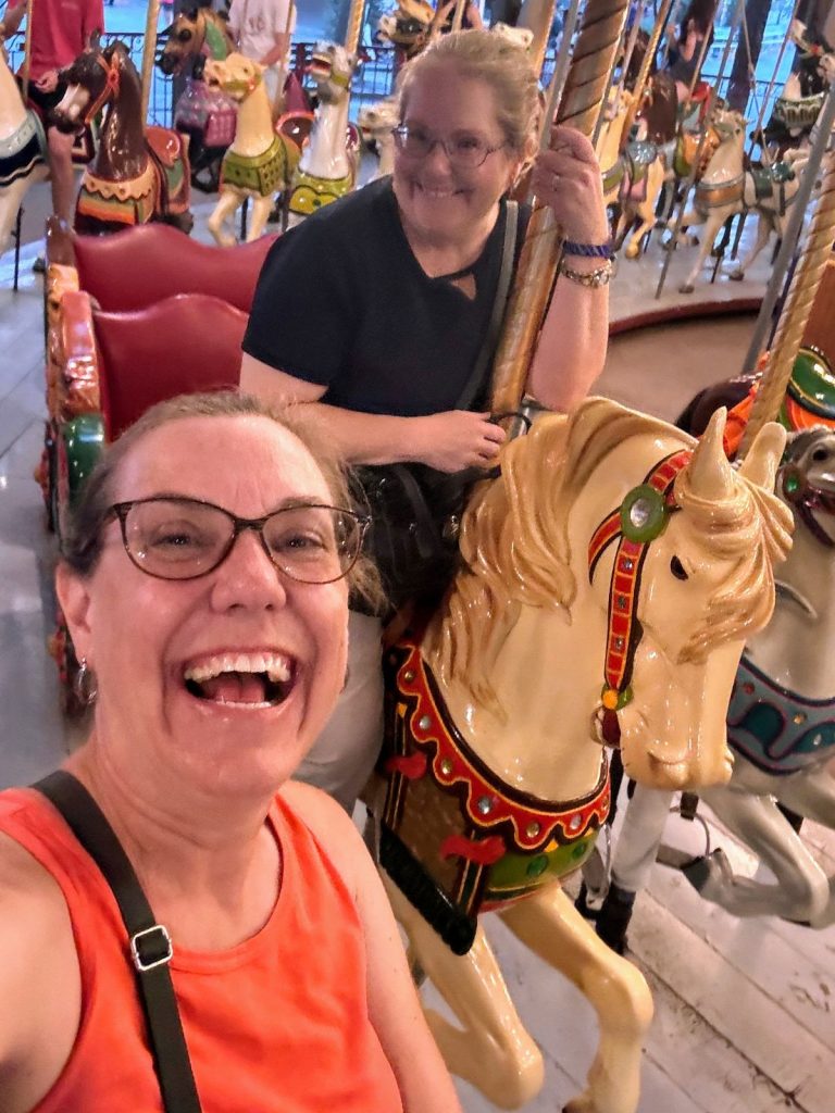 Having fun on the Grand Carousel at Knoebels.