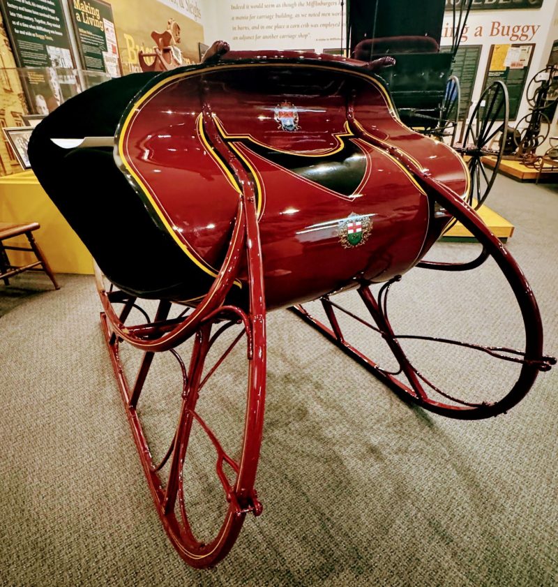 Restored sleigh at the Mifflinburg Buggy Museum in the Susquehanna River Valley.