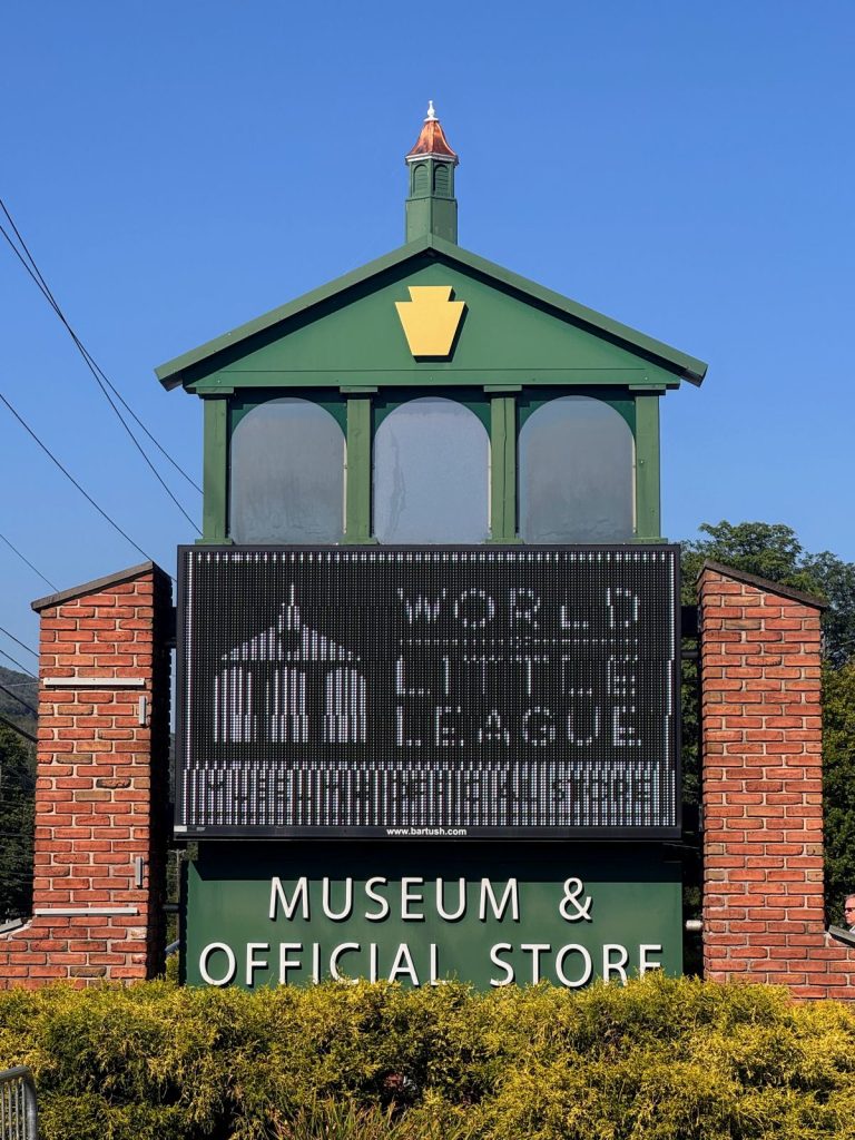 Welcome sign for the World of Little League Museum.