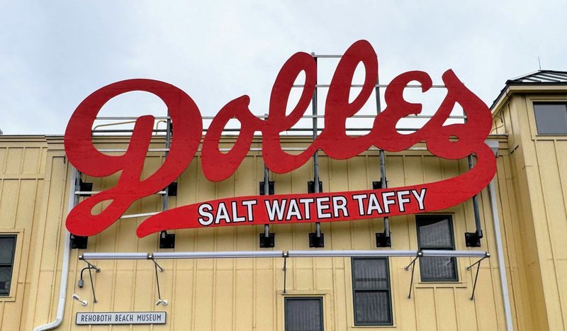 The famous Dolle's salt water taffy sign outside the Rehoboth Beach Museum.