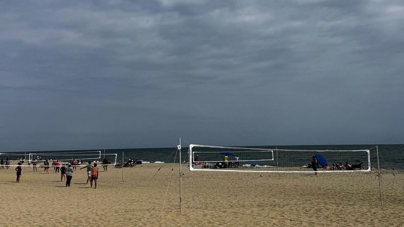 Volleyball nets on Rehoboth Beach.